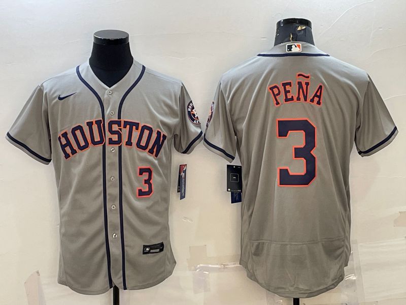 Men Houston Astros #3 Pena Grey Elite Nike 2022 MLB Jersey